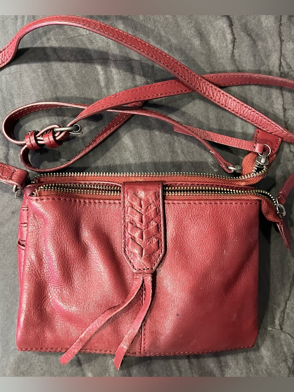 Lucky Brand Burgundy Leather Convertible Wallet Crossbody Bag
